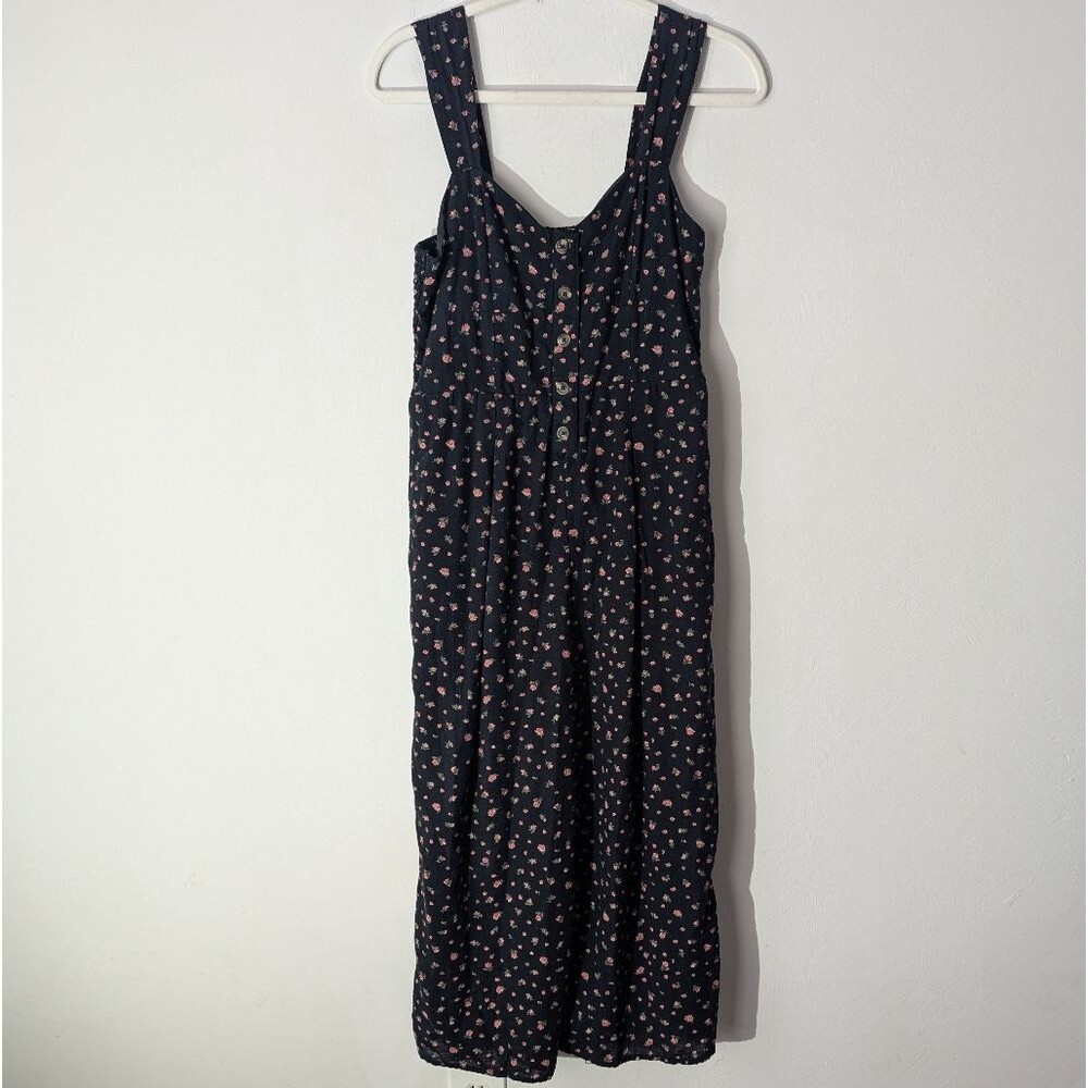 American Eagle Outfitters Black Floral Button-Front Jumpsuit